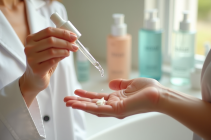 Application de serum hyaluronique sur la main d'une femme