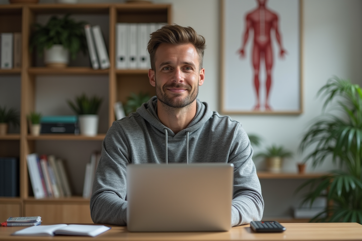 Entraineur sportif assis dans un bureau lumineux