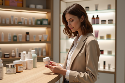 Femme élégante dans une boutique de beauté moderne