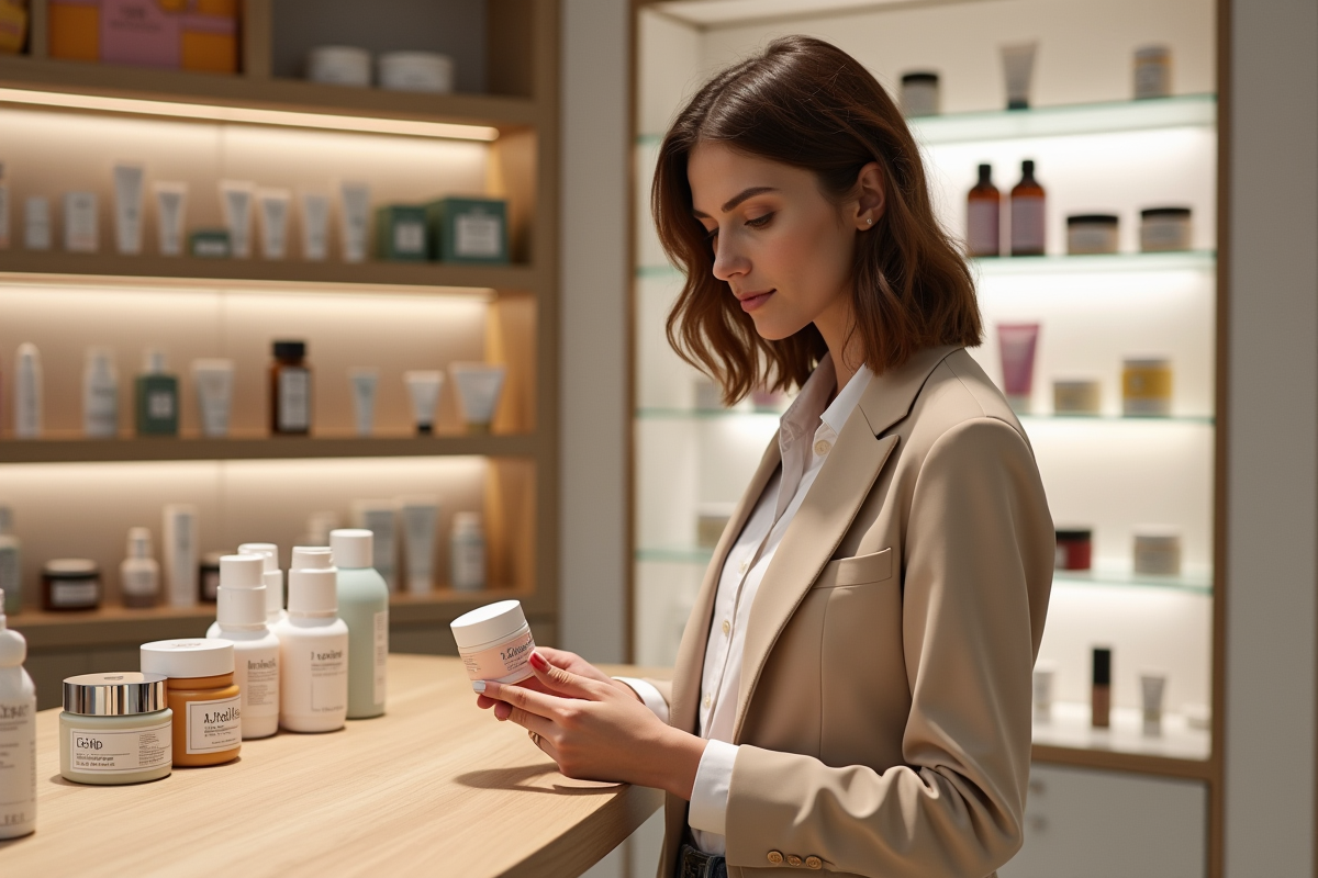 Femme élégante dans une boutique de beauté moderne