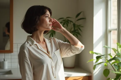 Femme regardant son reflet avec un style bob moderne