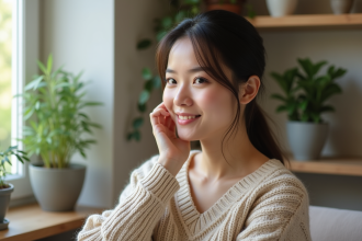 Femme à la peau radieuse en portrait naturel