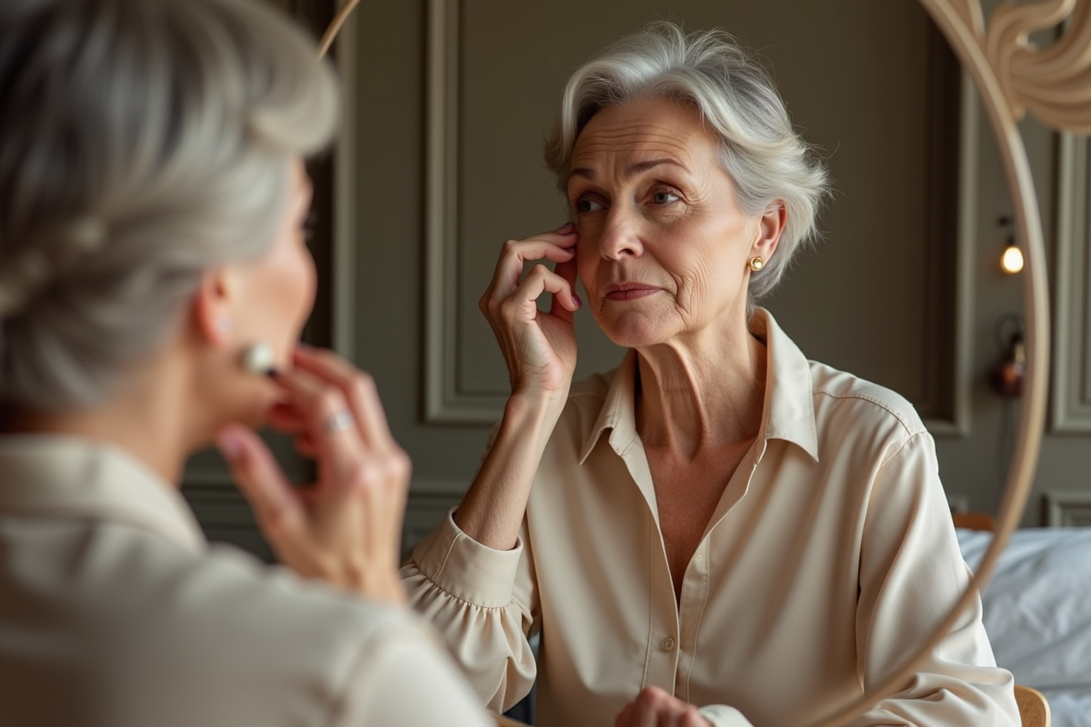 Femme élégante appliquant du concealer sur ses rides