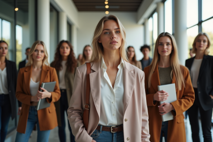 Groupe de modèles en attente dans un lobby moderne