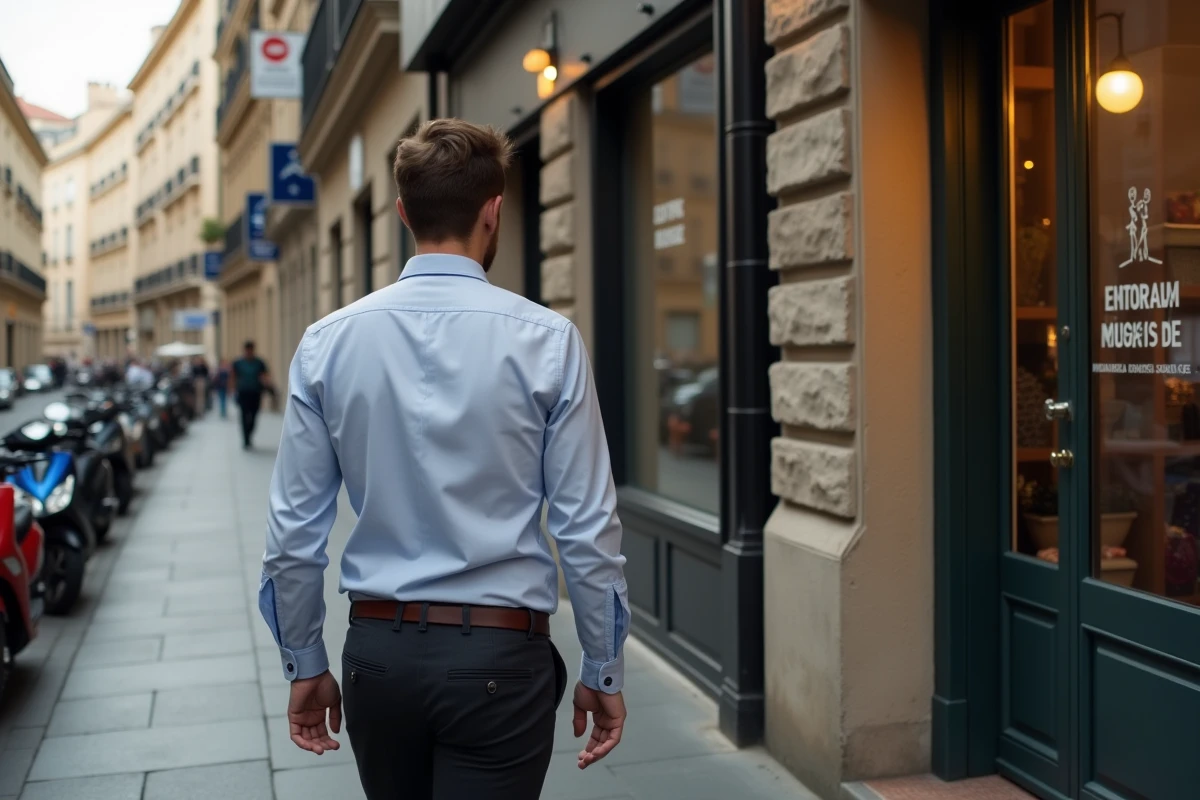 Jeune homme passant devant un salon de massage à Toulouse