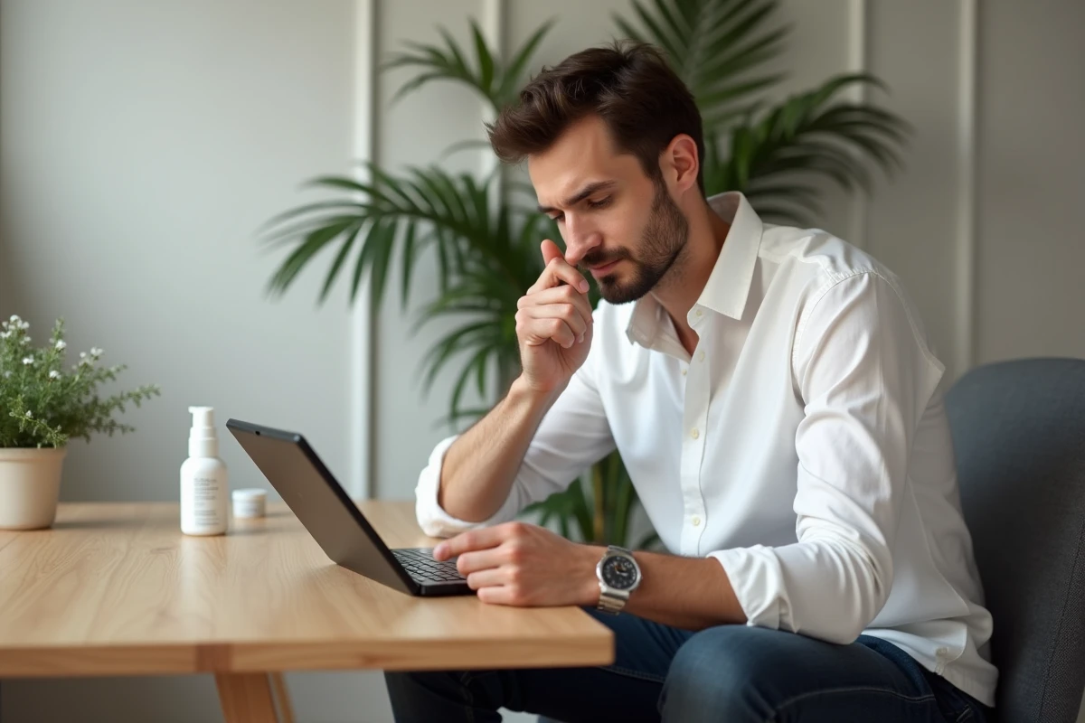 Homme applique une creme Typology chez lui