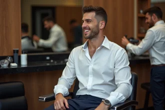 Homme élégant en coiffure textured crop dans un salon moderne