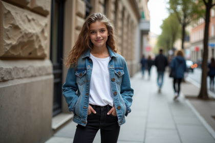 Jeune fille confiante en streetwear urbain en ville