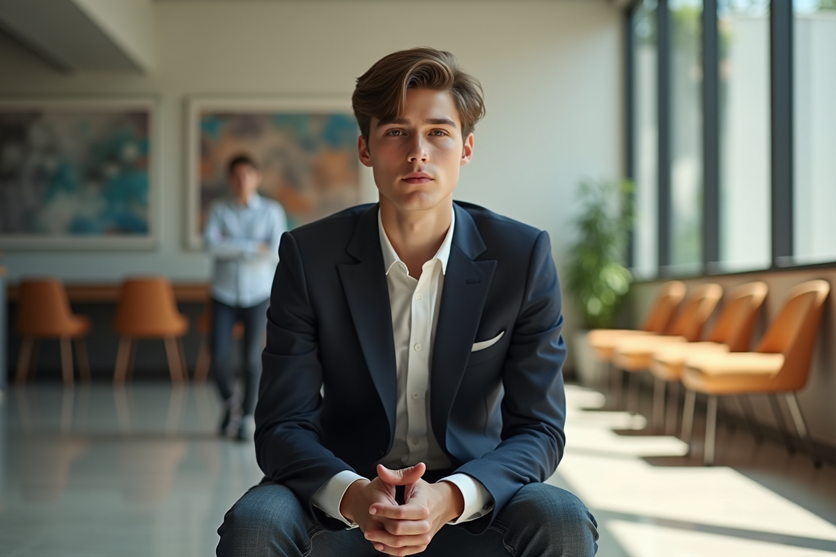 Jeune homme en studio pratiquant sa marche avec un agent