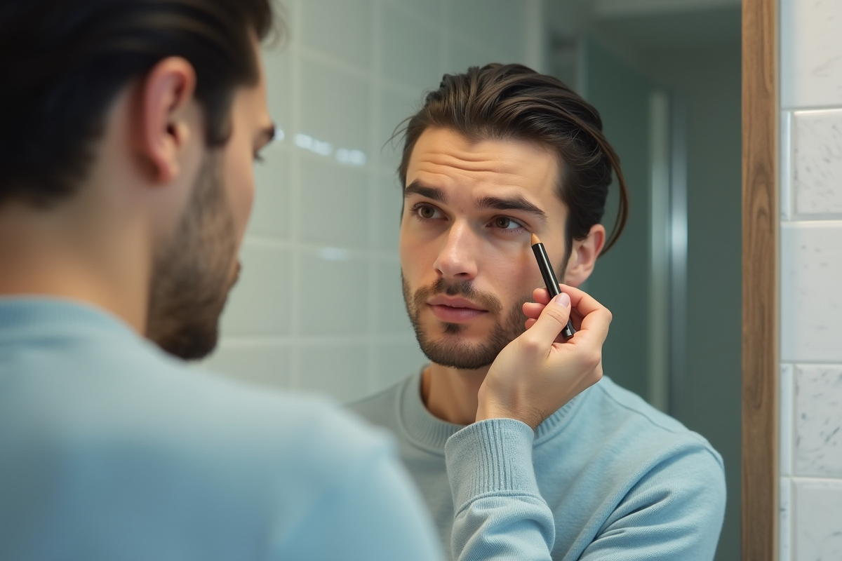 Jeune homme dessinant un trait d