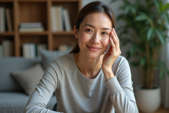 Femme d'âge moyen faisant un massage facial naturel