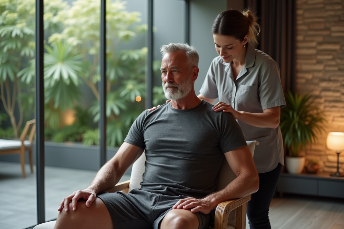 Homme recevant un massage d’épaules dans un centre de bien-être