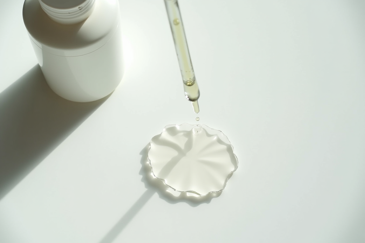 Table de soins minimaliste avec produits hyaluronique